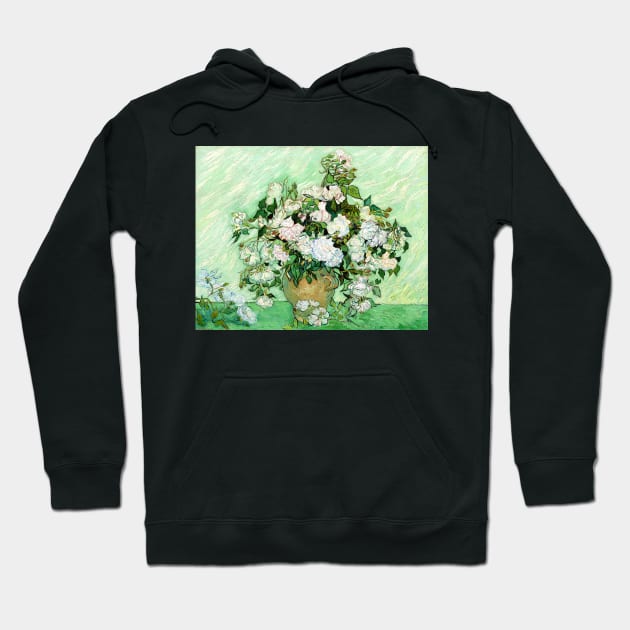 White Roses in a Vase 1890, Vincent Van Gogh Hoodie by rocketshipretro